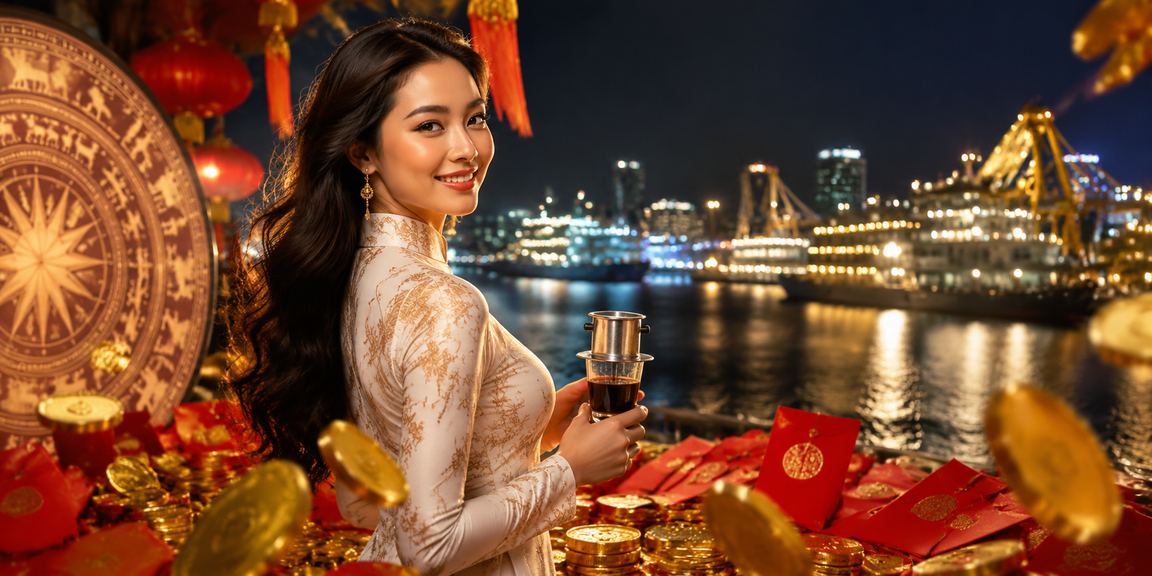 Người chơi tại Vũng Tàu cầm điện thoại xem thông báo thưởng đỏ từ ứng dụng 418 bên ly cà phê